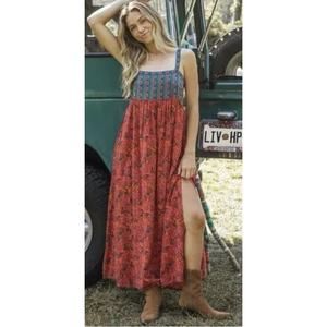 Natural Life NWT Patti Maxi Dress In Teal, Orange, Red Vintage Floral Sz XL
